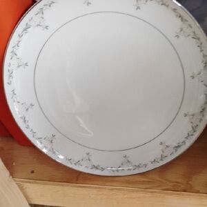 Classic White Dinner Plate with Floral Trim